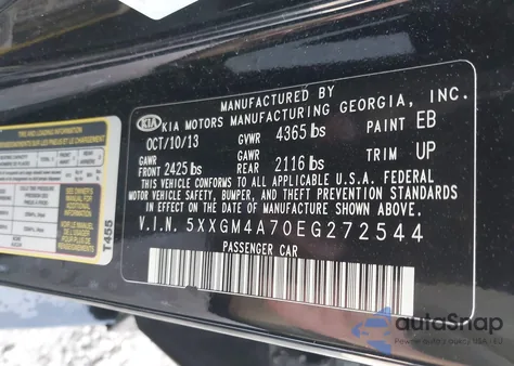 2014 Kia Optima Lx z USA, uszkodzony, nr VIN 5XXGM4A70EG272544